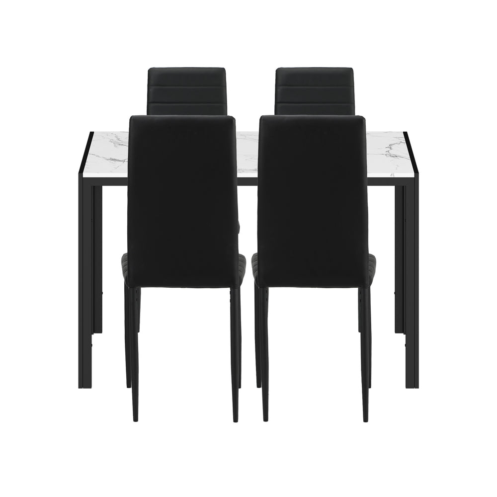 Oikiture 120cm Rectangle Dining Table with 4PCS Dining Chairs Marble White & Black-Dining Set-PEROZ Accessories