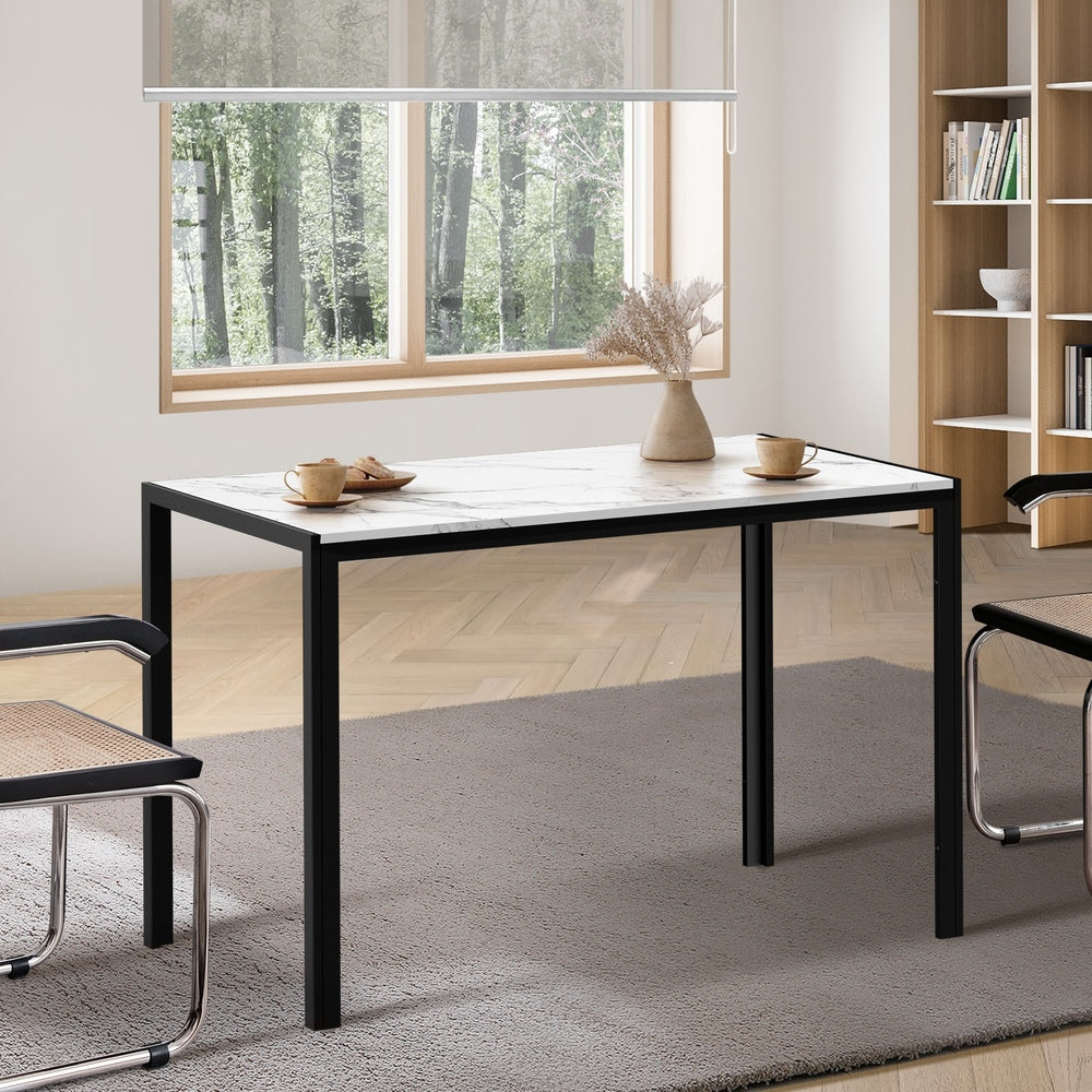 Oikiture 120cm Rectangular Dining Table with Metal Leg White & Black-Dining Table-PEROZ Accessories