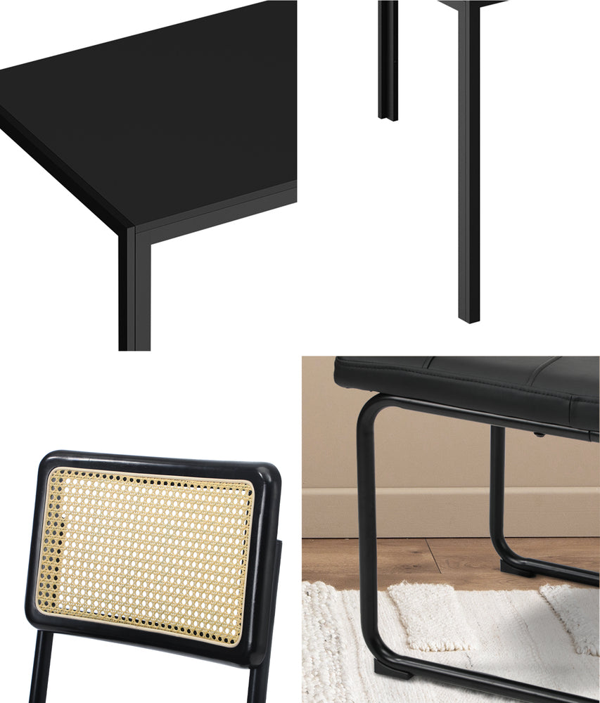 Oikiture 140cm Rectangle Dining Table with 6PCS Dining Chairs Leather Black-Dining Sets-PEROZ Accessories