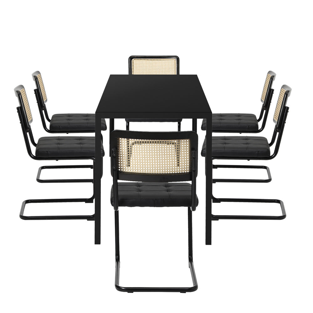 Oikiture 140cm Rectangle Dining Table with 6PCS Dining Chairs Leather Black-Dining Sets-PEROZ Accessories