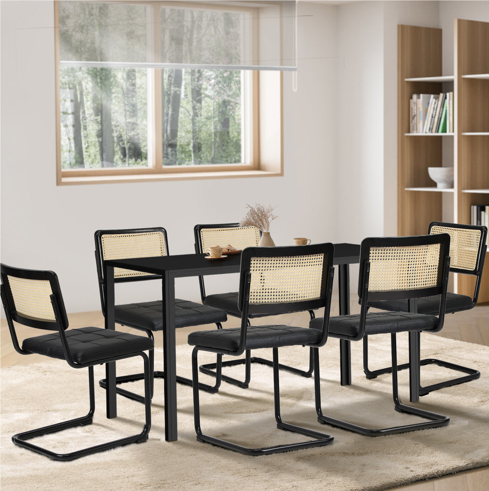 Oikiture 140cm Rectangle Dining Table with 6PCS Dining Chairs Leather Black-Dining Sets-PEROZ Accessories