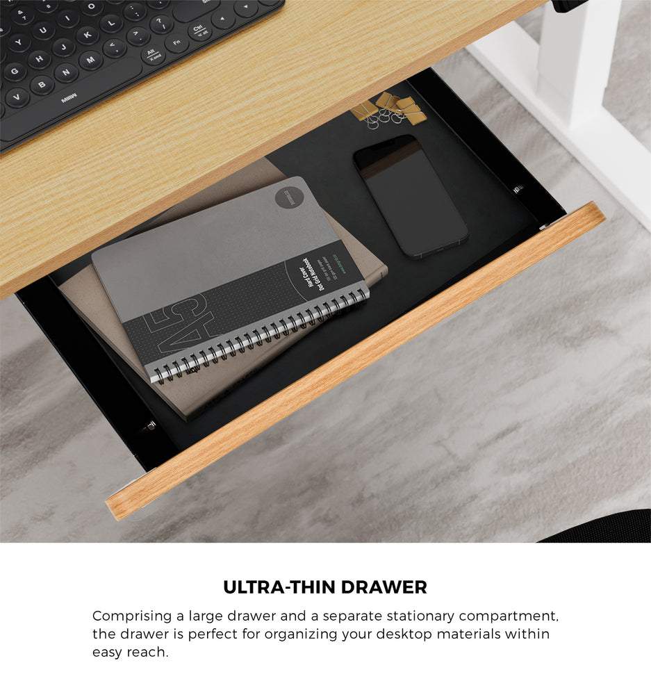 Oikiture 150cm Electric Standing Desk w/ Drawer Adjustable White Oak-Standing Desk-PEROZ Accessories