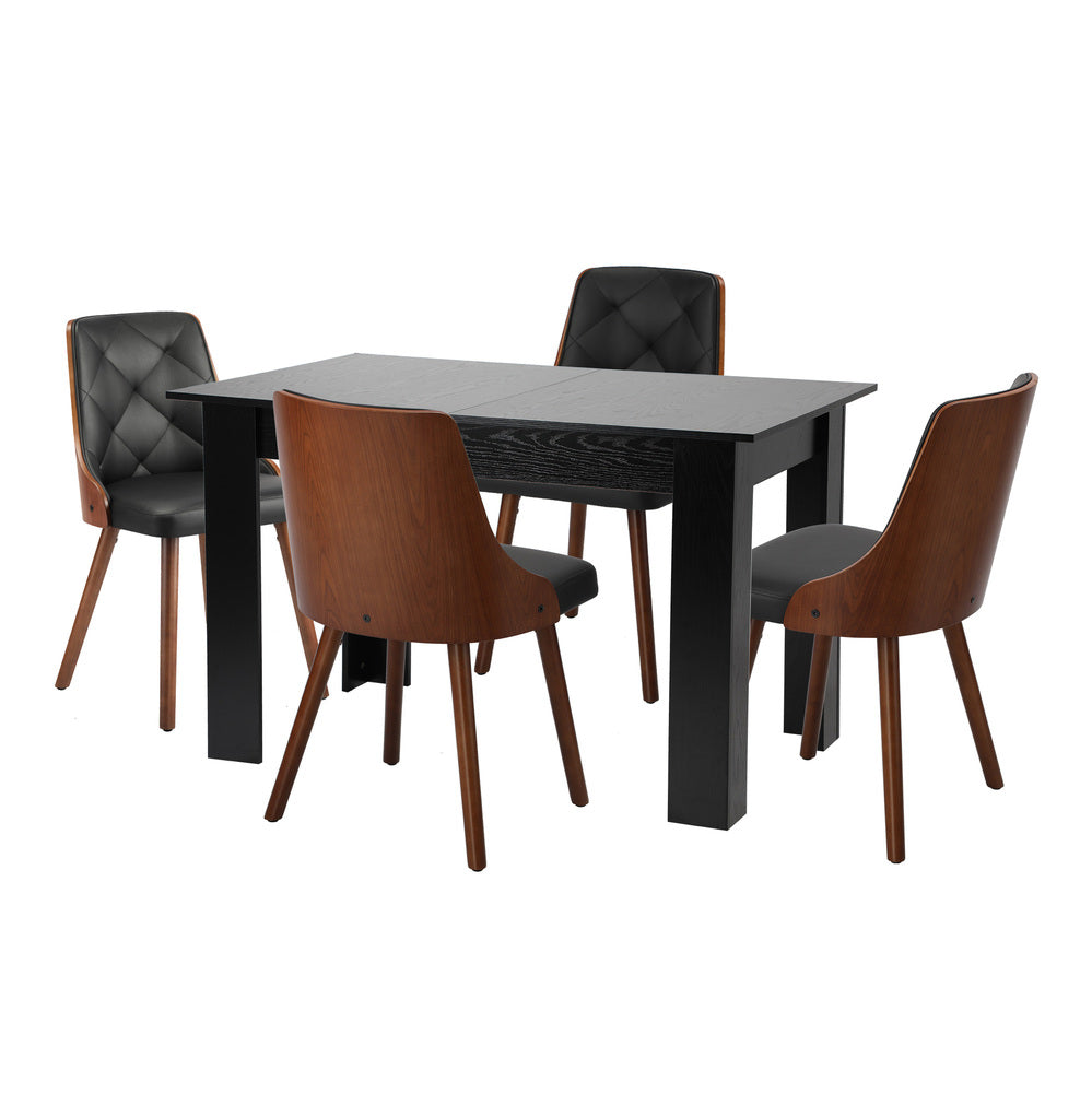 Oikiture 160cm Extendable Dining Table with 4PCS Chairs PU Leather-Dining Set-PEROZ Accessories