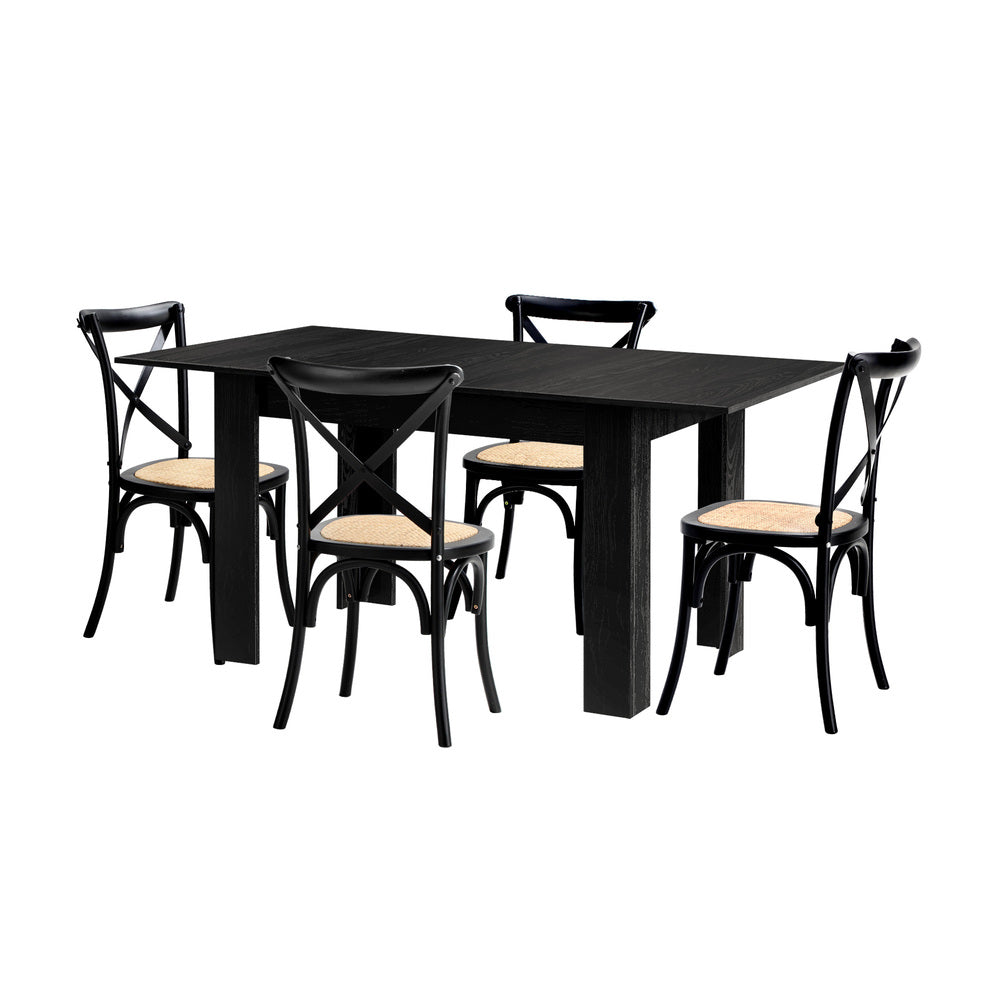 Oikiture 160cm Extendable Dining Table with 4PCS Dining Chairs Geometric Black-Dining Set-PEROZ Accessories