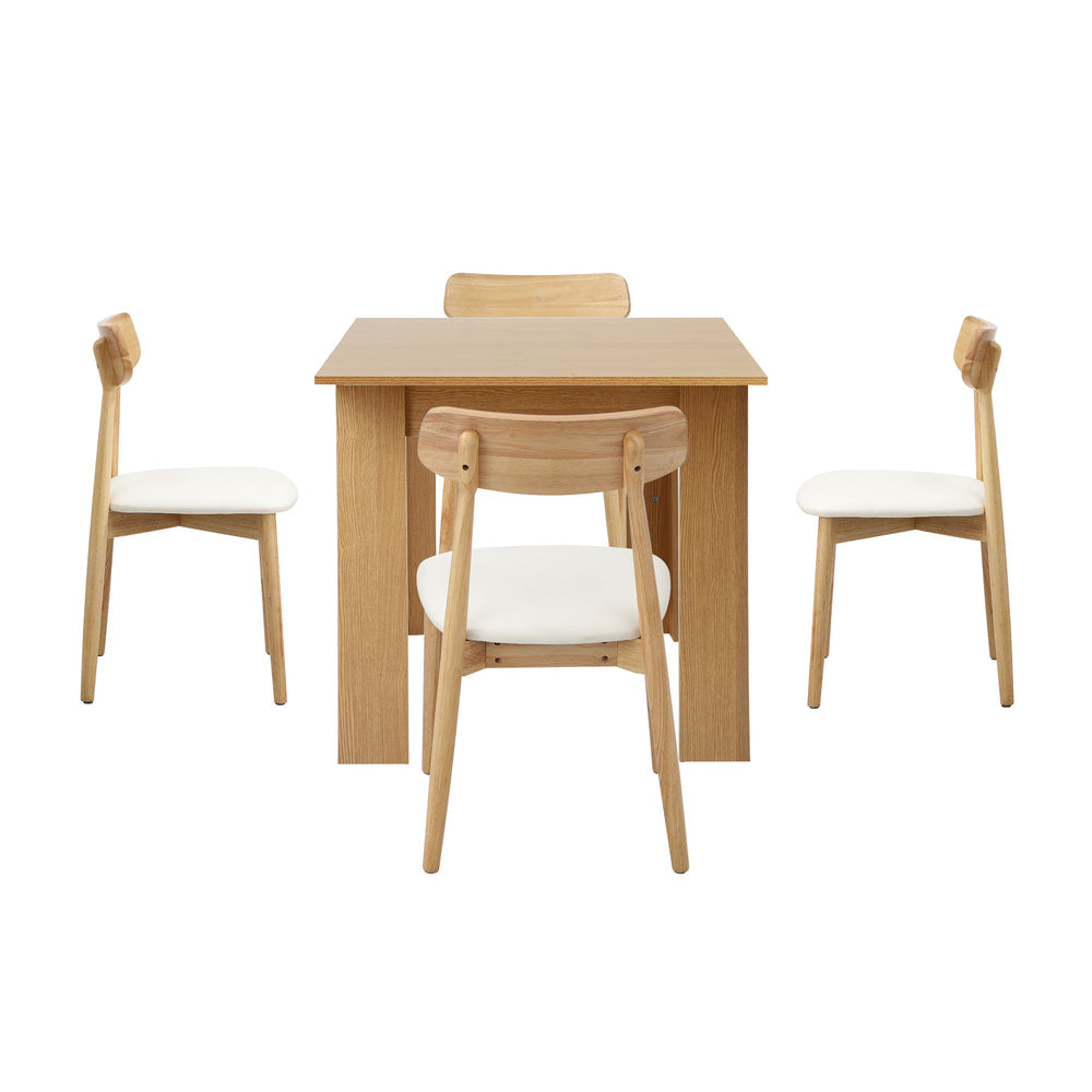 Oikiture 160cm Extendable Dining Table with 4x Dining Chairs PU Leather Natural-Dining Set-PEROZ Accessories