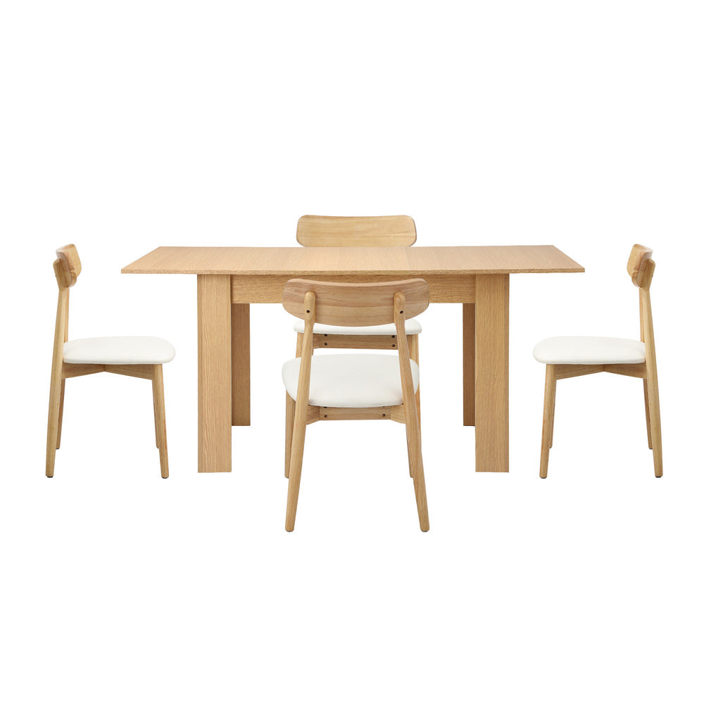 Oikiture 160cm Extendable Dining Table with 4x Dining Chairs PU Leather Natural-Dining Set-PEROZ Accessories