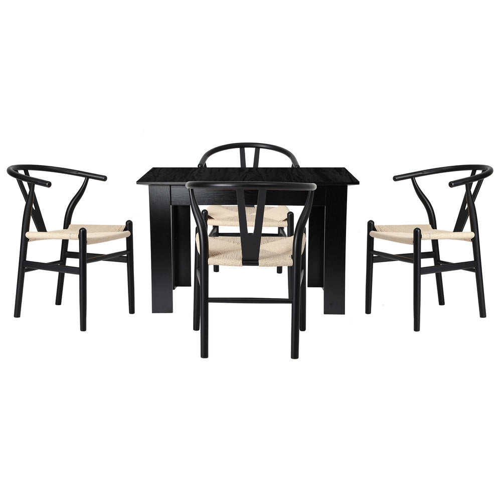 Oikiture 160cm Extendable Dining Table with 4x Hans Wegner Dining Chairs Black-Dining Set-PEROZ Accessories