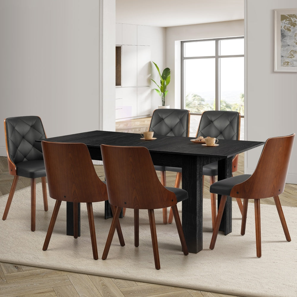 Oikiture 160cm Extendable Dining Table with 6PCS Chairs PU Leather-Dining Set-PEROZ Accessories