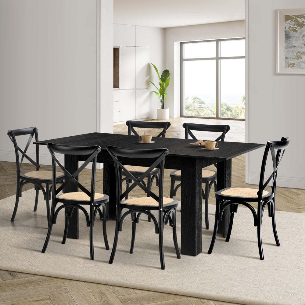 Oikiture 160cm Extendable Dining Table with 6PCS Dining Chairs Geometric Black-Dining Set-PEROZ Accessories
