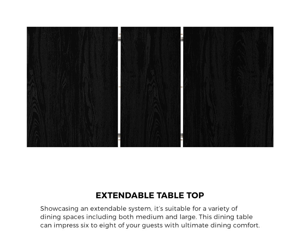 Oikiture 160cm Extendable Dining Table with 6PCS Dining Chairs Geometric Black-Dining Set-PEROZ Accessories