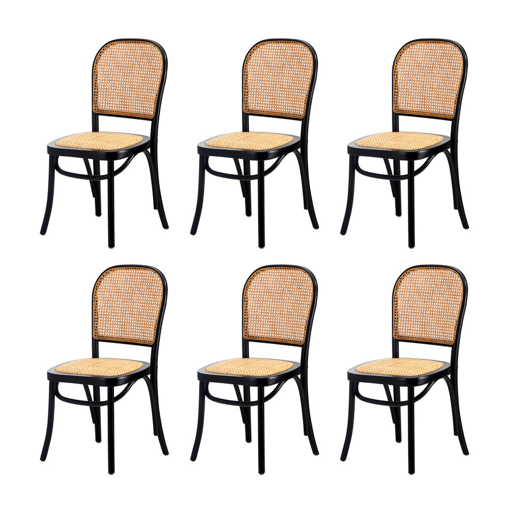 Oikiture 160cm Extendable Dining Table with 6PCS Dining Chairs Rattan Black-Dining Set-PEROZ Accessories