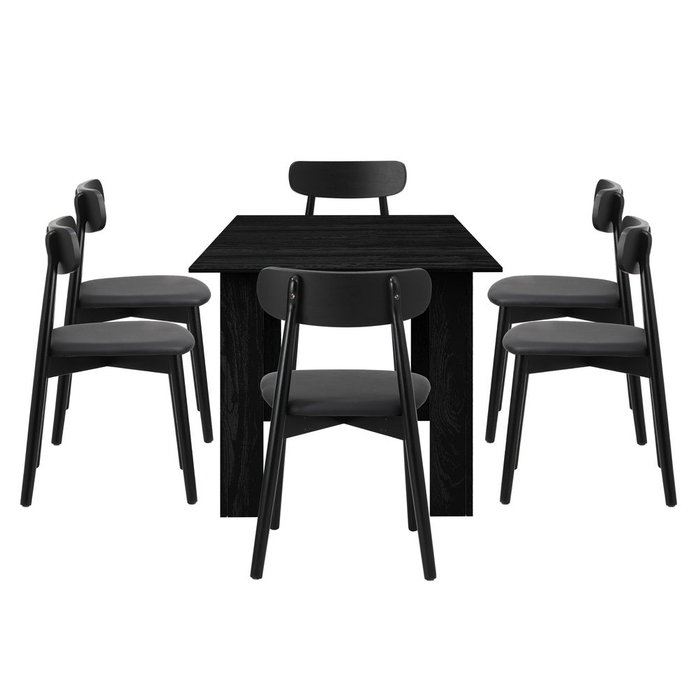 Oikiture 160cm Extendable Dining Table with 6x Dining Chairs PU Leather Black-Dining Sets-PEROZ Accessories