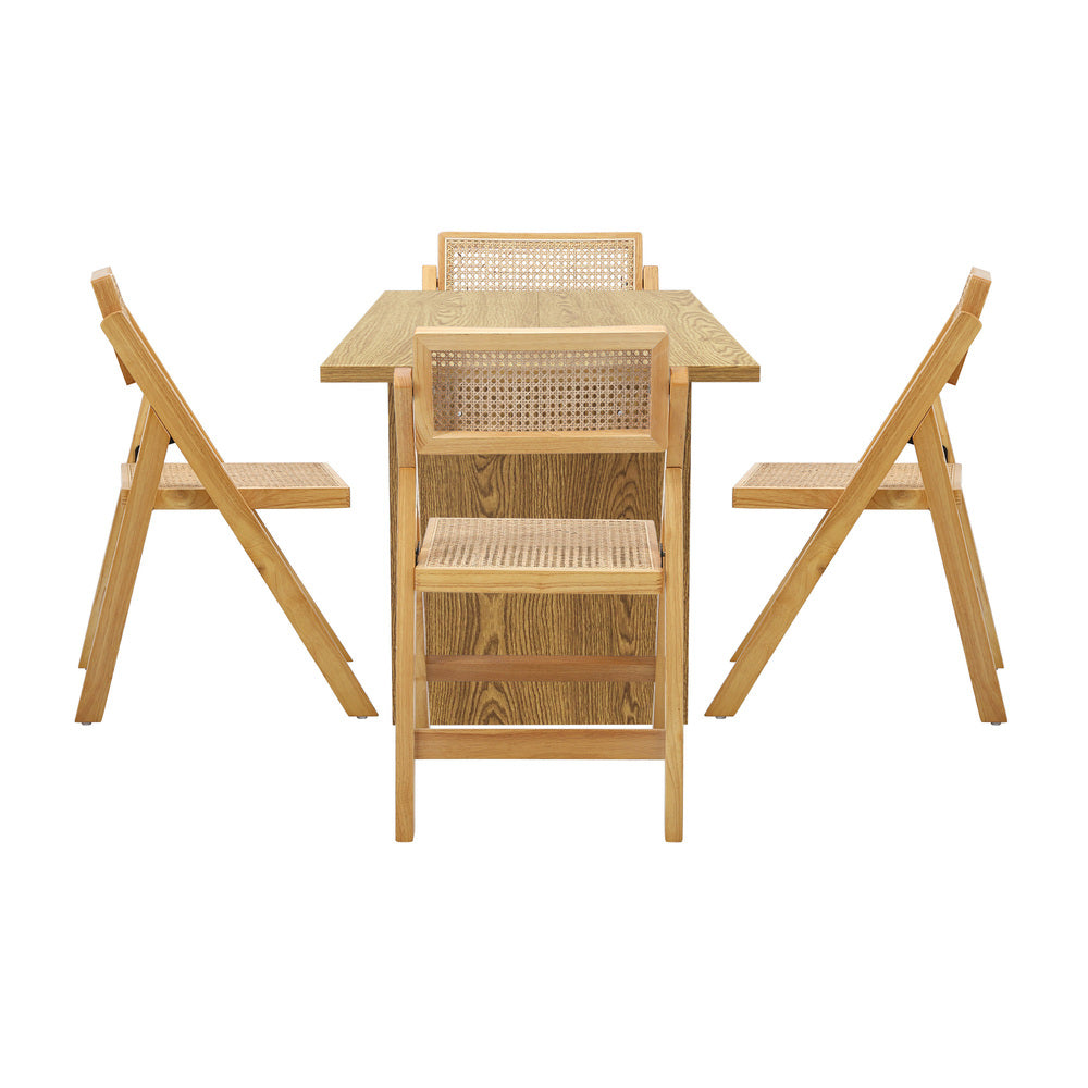 Oikiture 180cm Rectangular Dining Table with 4PCS Dining Chairs Foldable Natural-Dining Sets-PEROZ Accessories