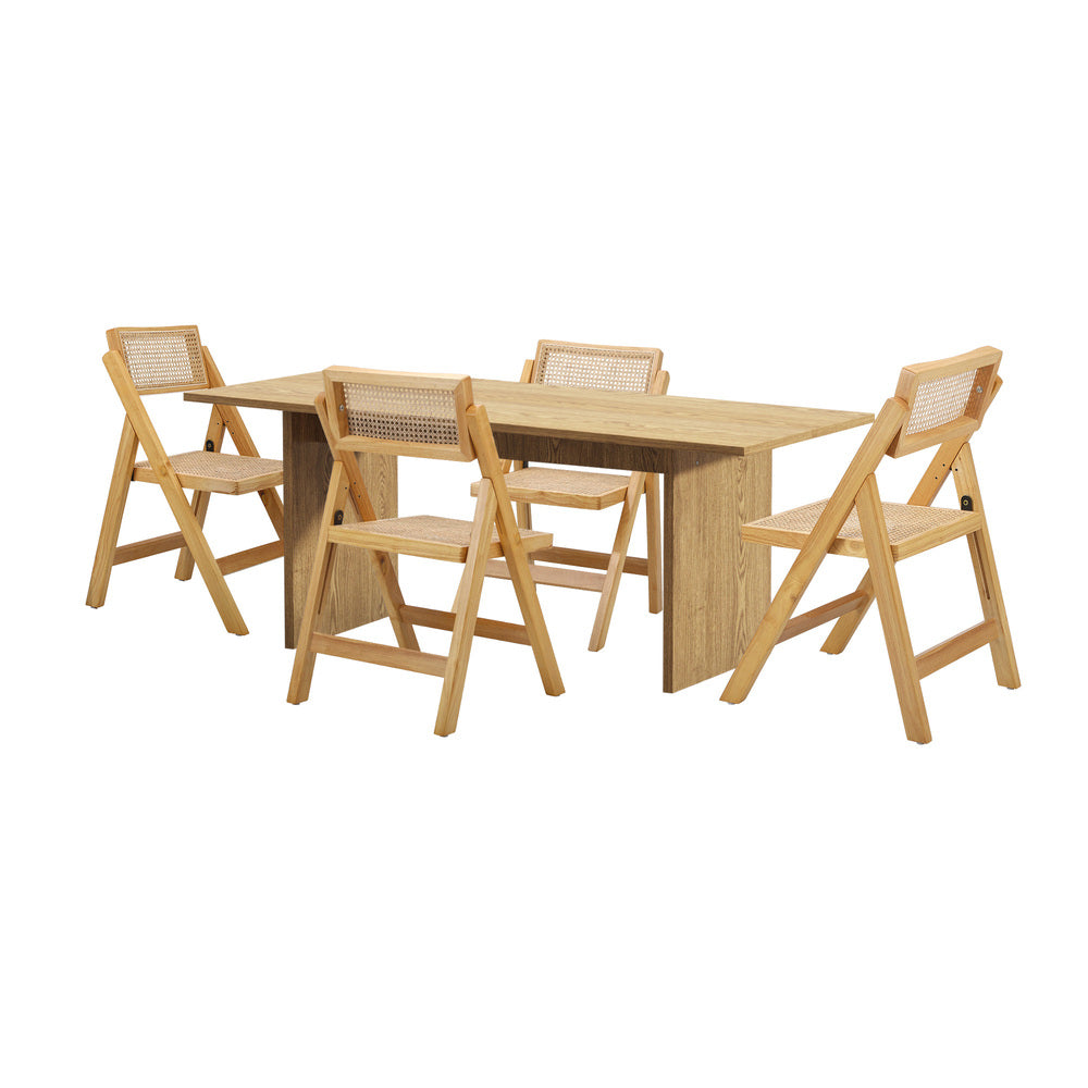 Oikiture 180cm Rectangular Dining Table with 4PCS Dining Chairs Foldable Natural-Dining Sets-PEROZ Accessories