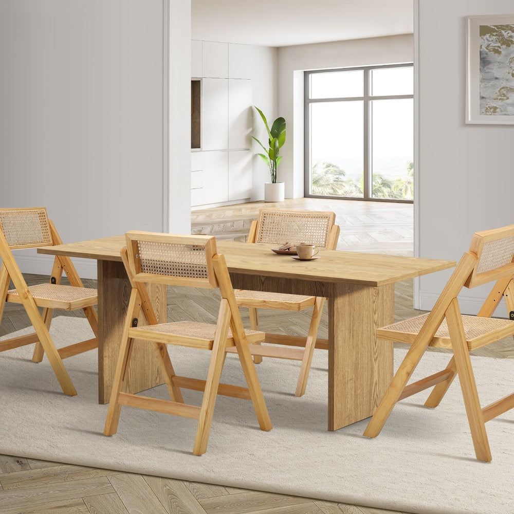 Oikiture 180cm Rectangular Dining Table with 4PCS Dining Chairs Foldable Natural-Dining Sets-PEROZ Accessories