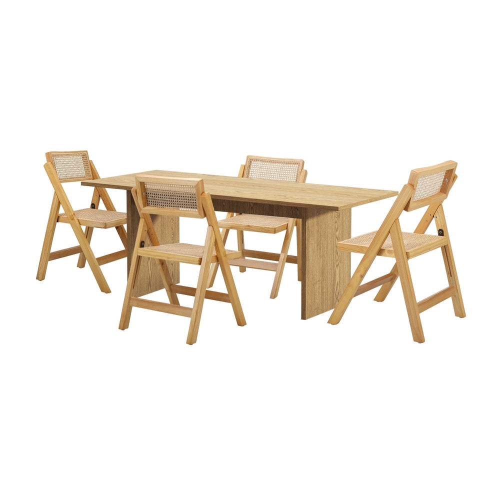 Oikiture 180cm Rectangular Dining Table with 4PCS Dining Chairs Foldable Natural-Dining Sets-PEROZ Accessories