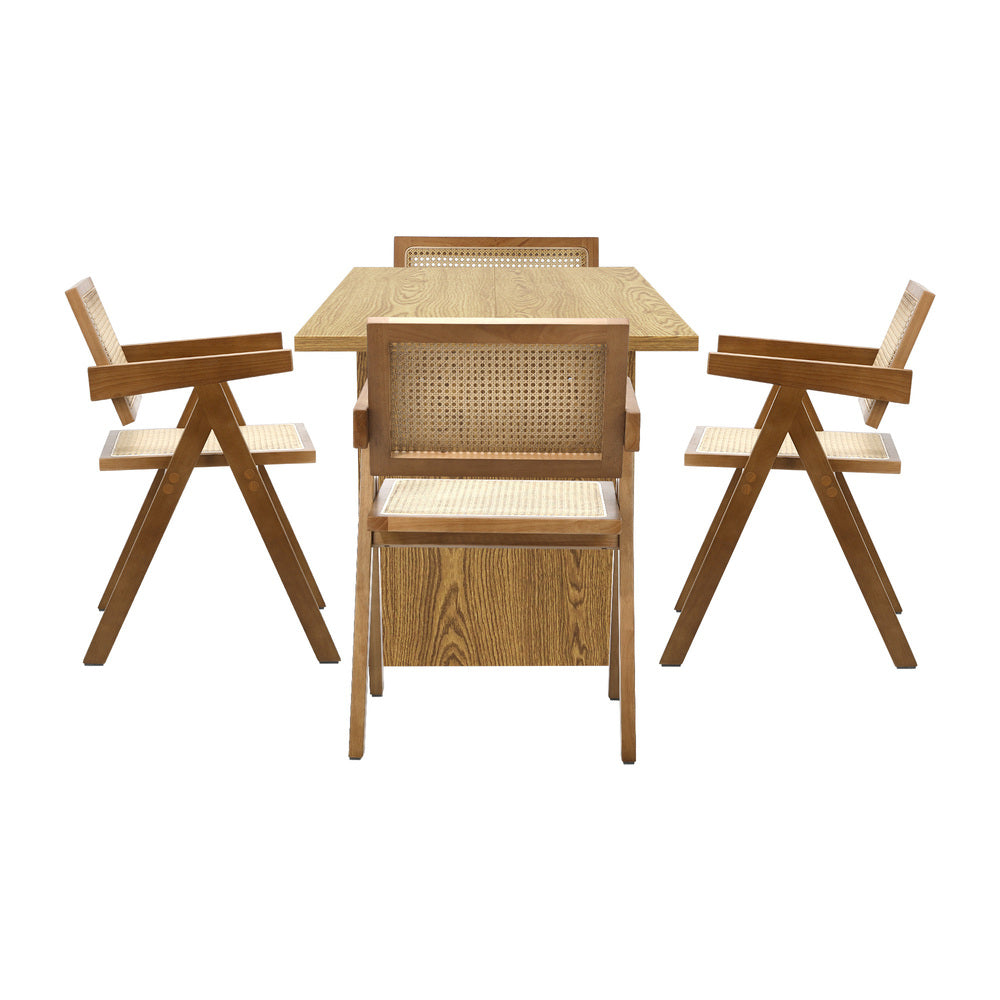 Oikiture 180cm Rectangular Dining Table with 4PCS Dining Chairs Wooden Walnut-Dining Sets-PEROZ Accessories