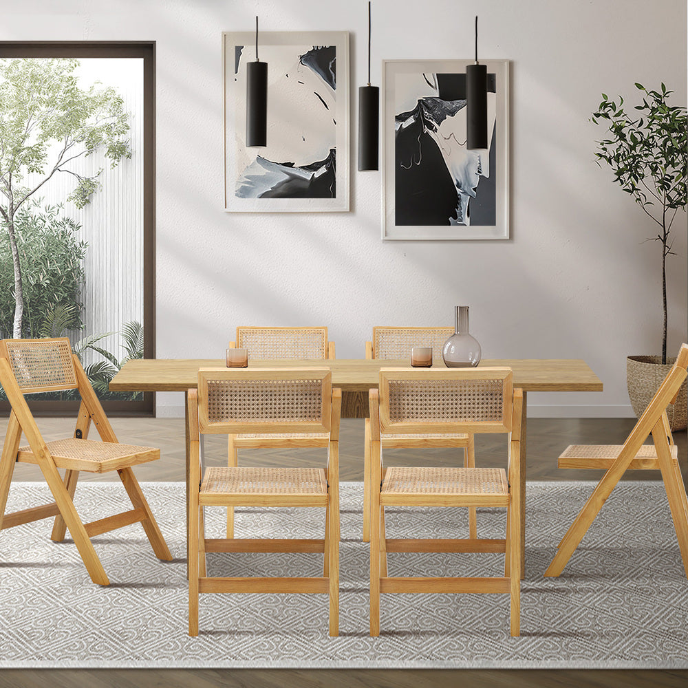 Oikiture 180cm Rectangular Dining Table with 6PCS Dining Chairs Foldable Natural-Dining Sets-PEROZ Accessories