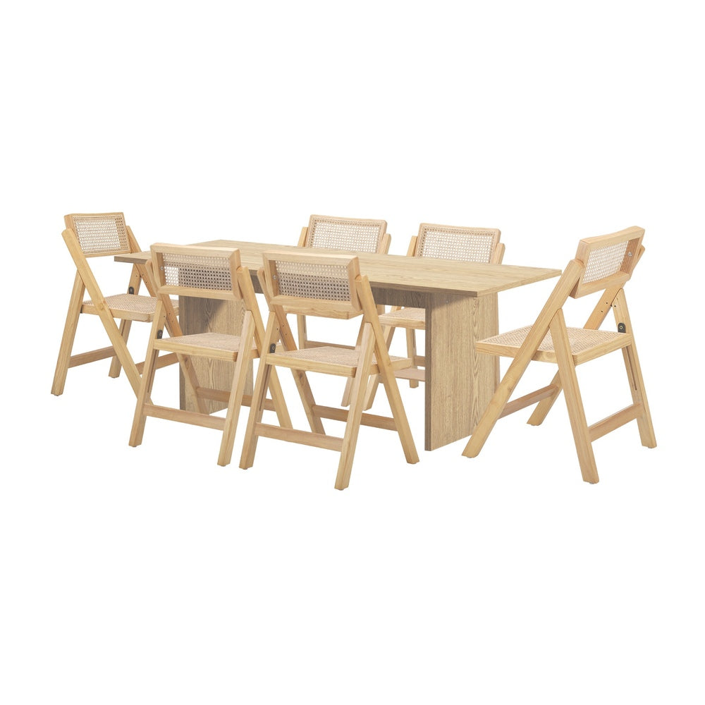 Oikiture 180cm Rectangular Dining Table with 6PCS Dining Chairs Foldable Natural-Dining Sets-PEROZ Accessories