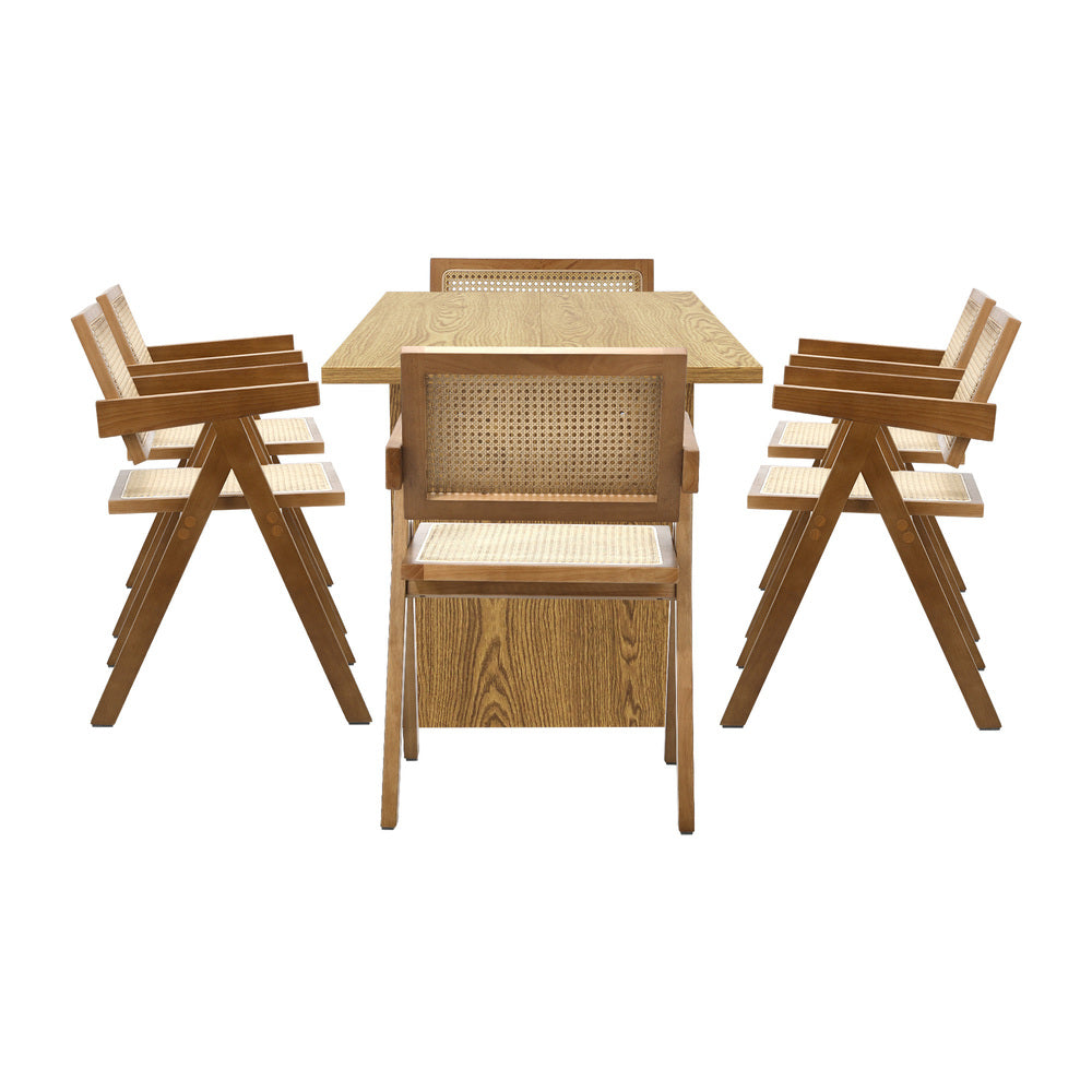 Oikiture 180cm Rectangular Dining Table with 6PCS Dining Chairs Wooden Walnut-Dining Sets-PEROZ Accessories