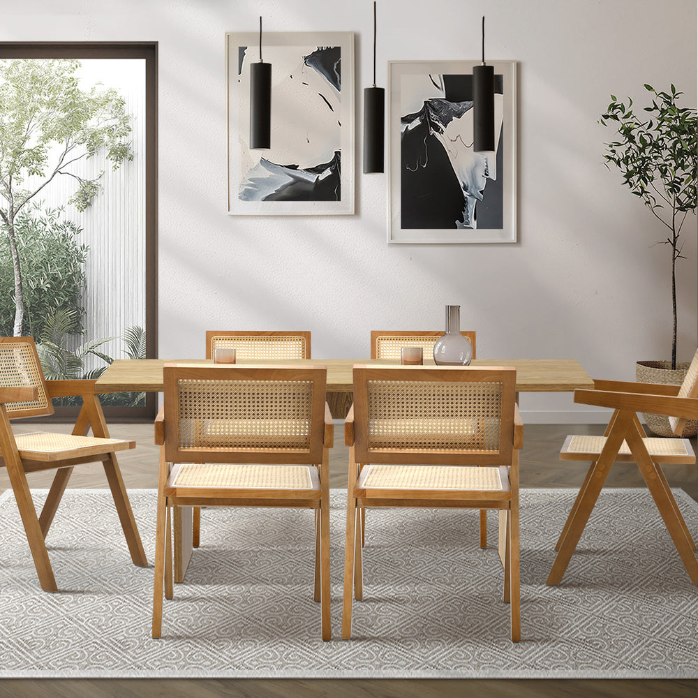 Oikiture 180cm Rectangular Dining Table with 6PCS Dining Chairs Wooden Walnut-Dining Sets-PEROZ Accessories