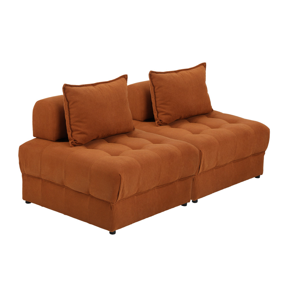 Oikiture 2 Seater Velvet Modular Sofa Lounge Chair with Backrest Brown-Armchair-PEROZ Accessories