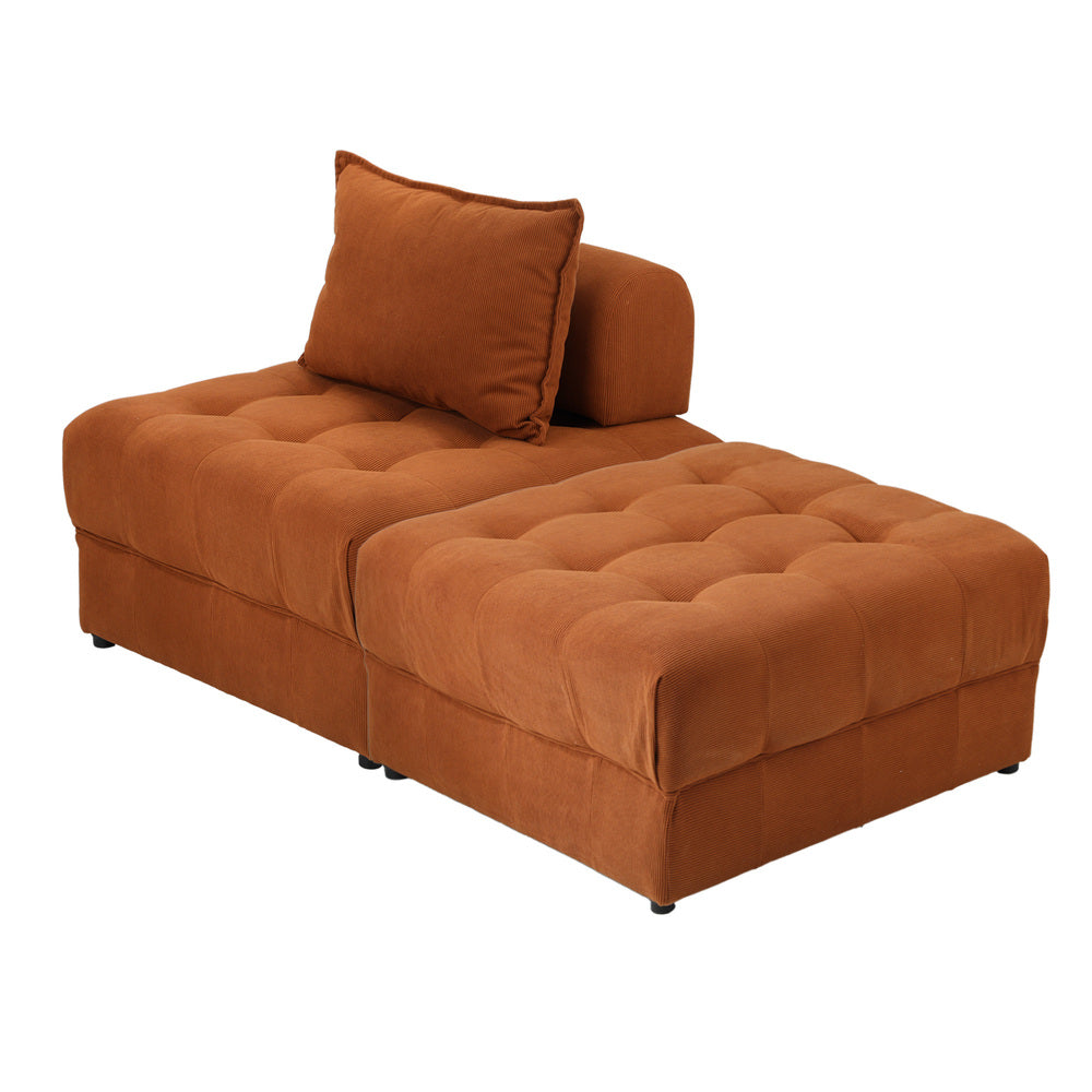Oikiture 2 Seater Velvet Modular Sofa & Ottoman Set with Backrest Brown-Armchair-PEROZ Accessories
