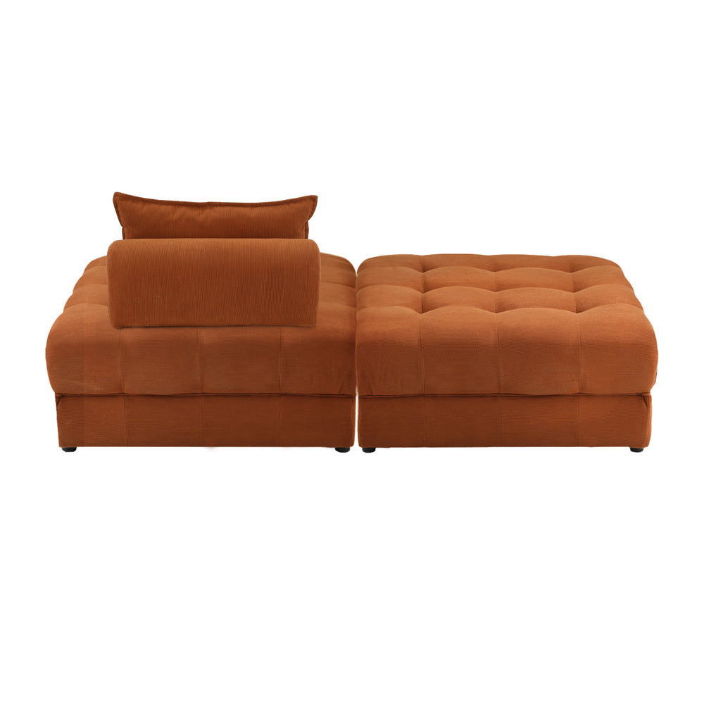 Oikiture 2 Seater Velvet Modular Sofa & Ottoman Set with Backrest Brown-Armchair-PEROZ Accessories
