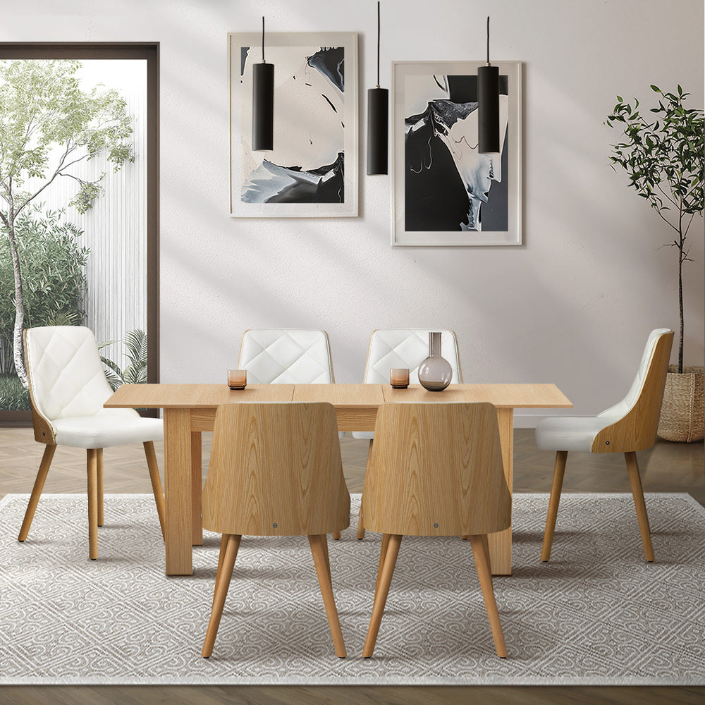 Oikiture 200cm Extendable Dining Table with 6PCS Dining Chairs PU Leather White-Dining Sets-PEROZ Accessories