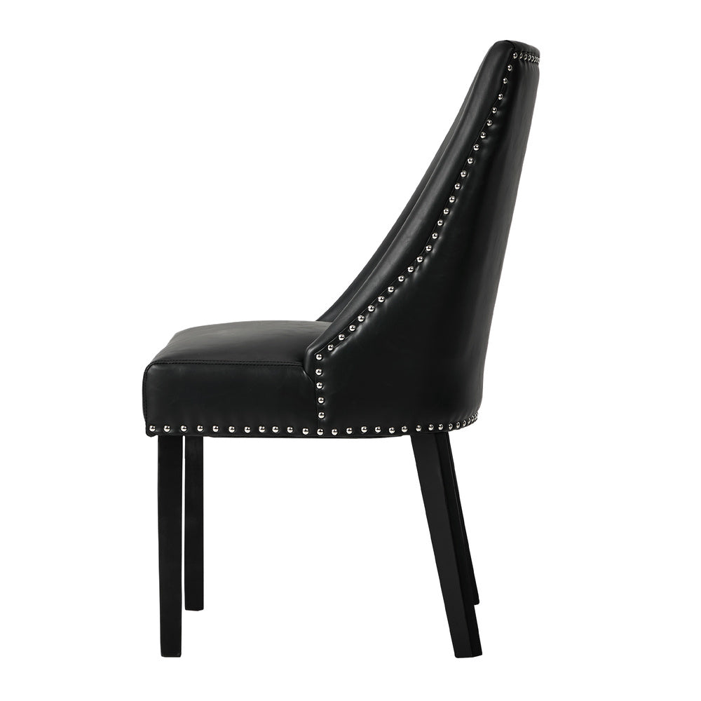 Oikiture 2PCs PU Leather Dining Chair Kitchen Padded Seat Design Black-Dining Chair-PEROZ Accessories