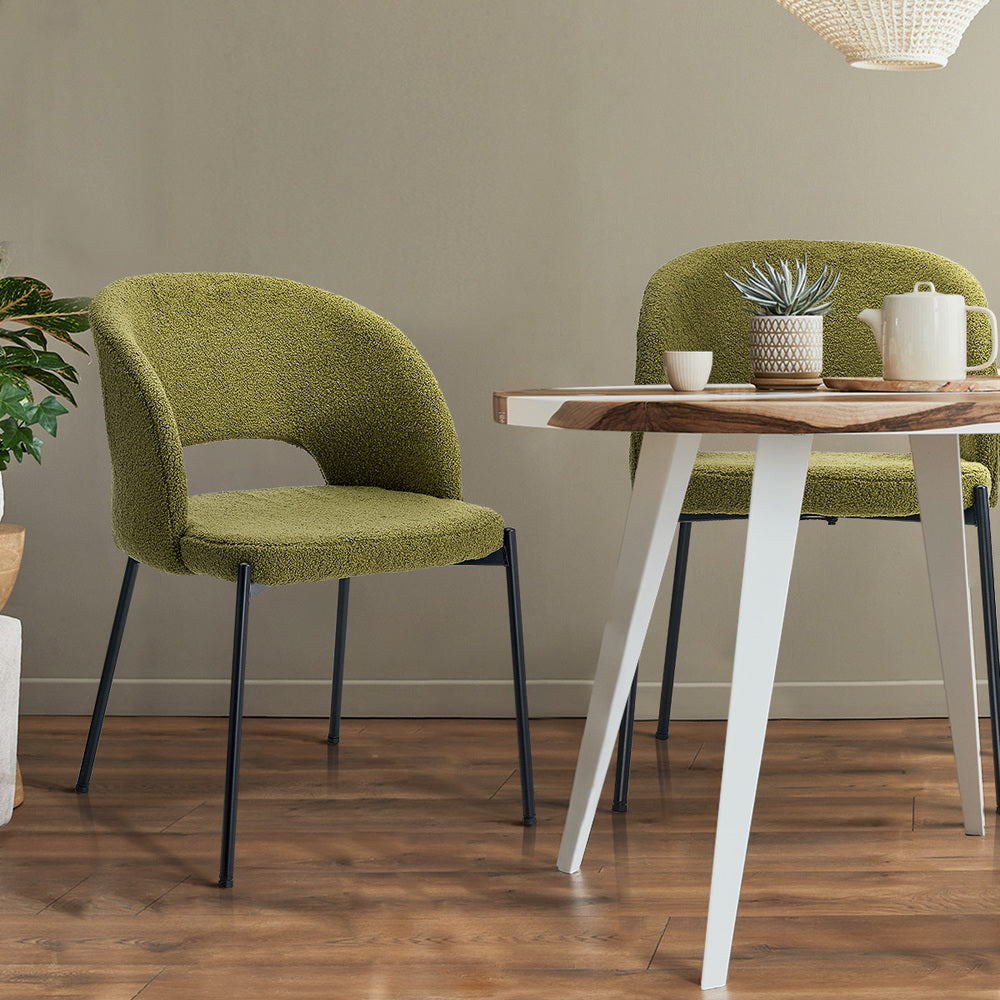 Oikiture 2x Armchair Dining Chair Sherpa Green&Black-Dining Chairs-PEROZ Accessories