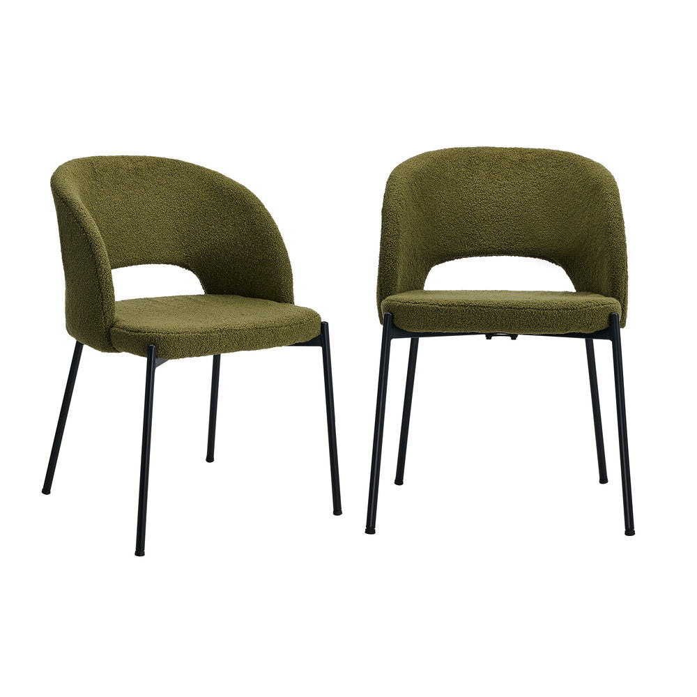 Oikiture 2x Armchair Dining Chair Sherpa Green&Black-Dining Chairs-PEROZ Accessories