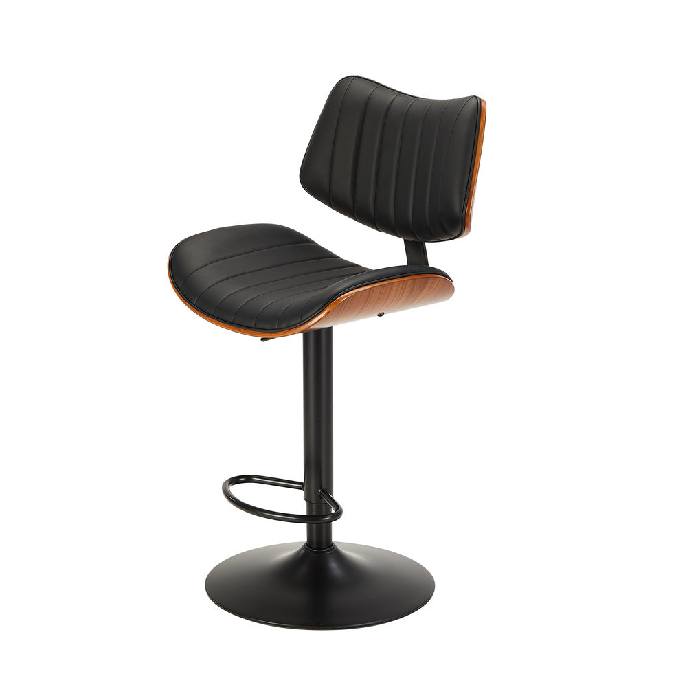 Oikiture 2x Bar Stool Kitchen Swivel Chair Wooden Leather Gas Lift Black-Bar Stool-PEROZ Accessories