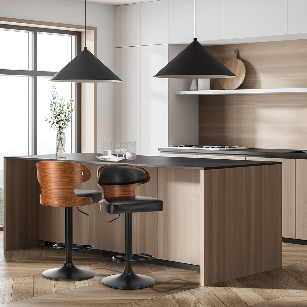 Oikiture 2x Bar Stools Adjustable Counter Height Stool Leather Black-Bar Stool-PEROZ Accessories
