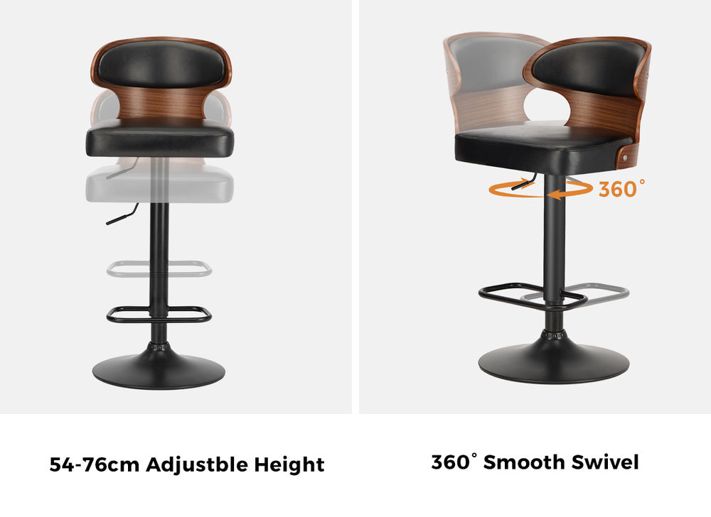 Oikiture 2x Bar Stools Adjustable Counter Height Stool Leather Black-Bar Stool-PEROZ Accessories