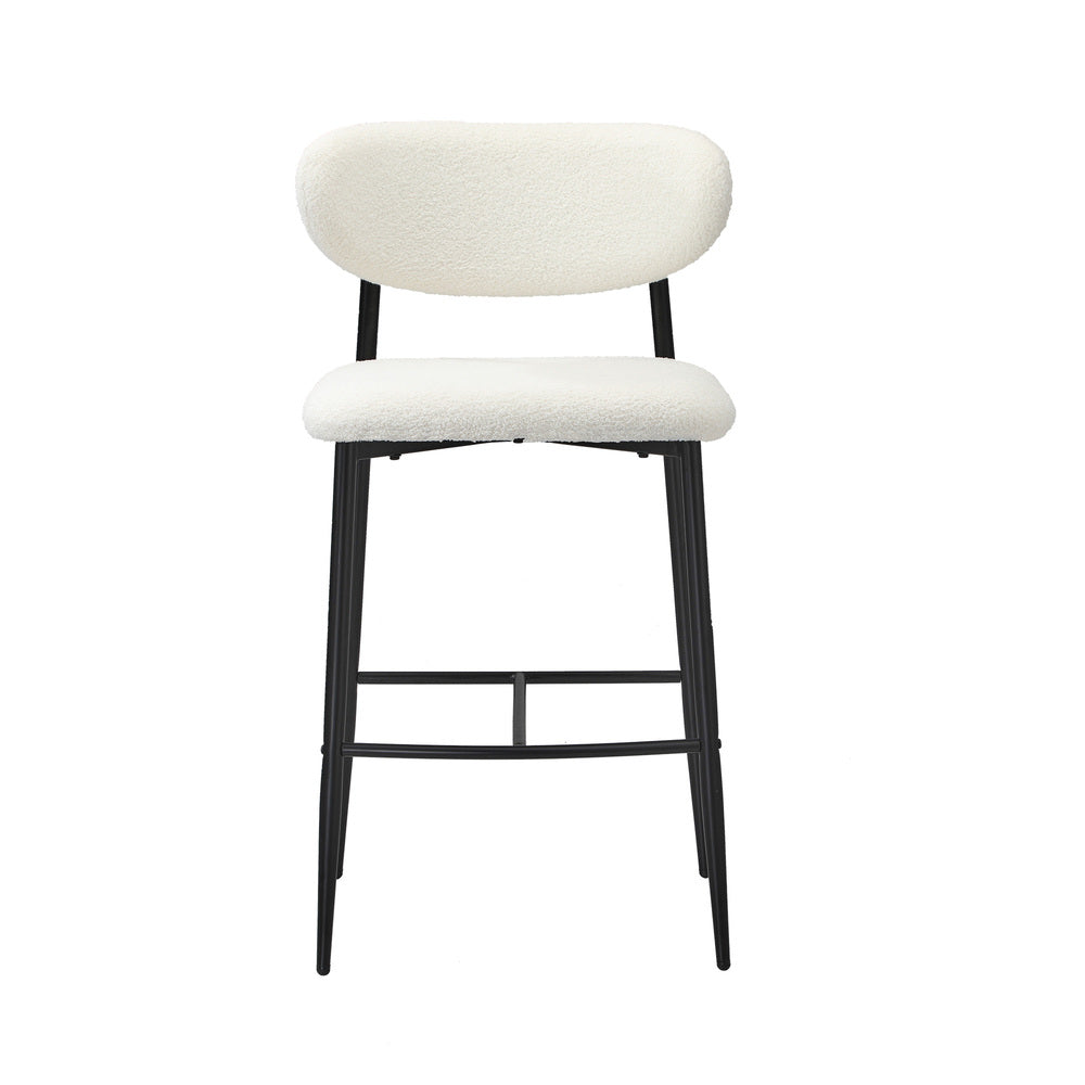 Oikiture 2x Bar Stools Boucle Fabric Black and White-Bar Stool-PEROZ Accessories