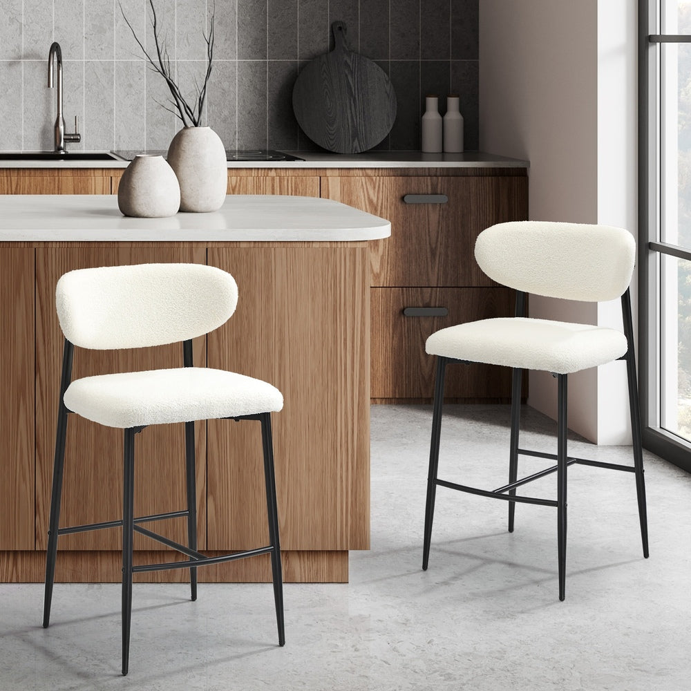 Oikiture 2x Bar Stools Boucle Fabric Black and White-Bar Stool-PEROZ Accessories