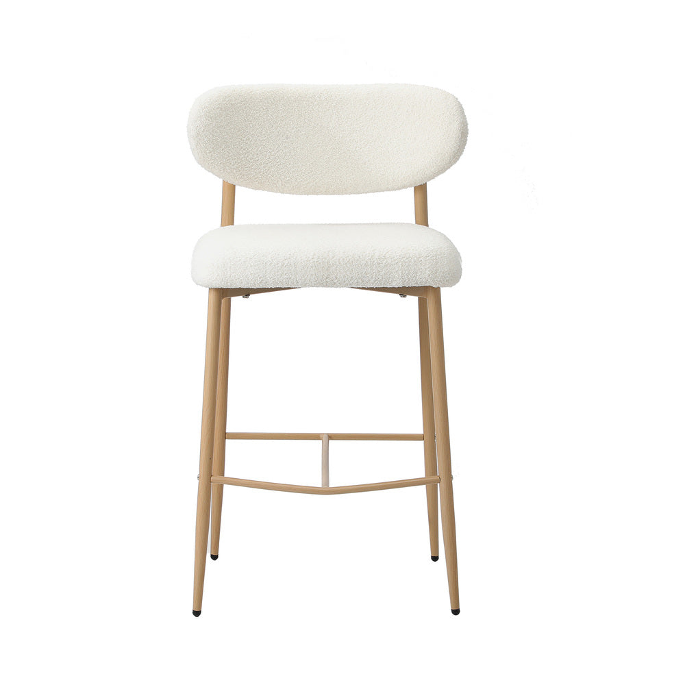 Oikiture 2x Bar Stools Boucle Fabric Natural White-Bar Stool-PEROZ Accessories