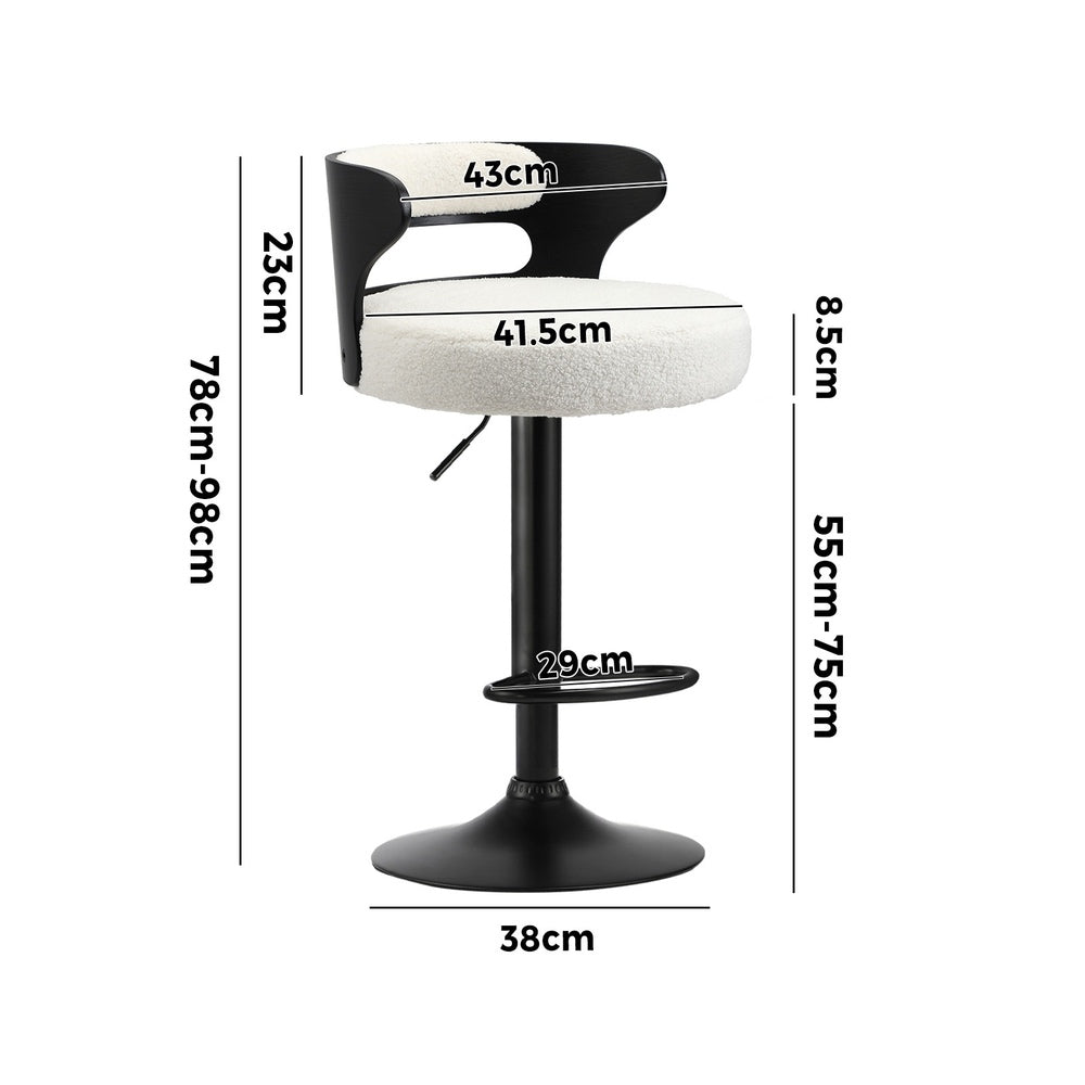 Oikiture 2x Bar Stools Gas Lift Swivel Chairs Wooden Boucle White-Bar Stool-PEROZ Accessories