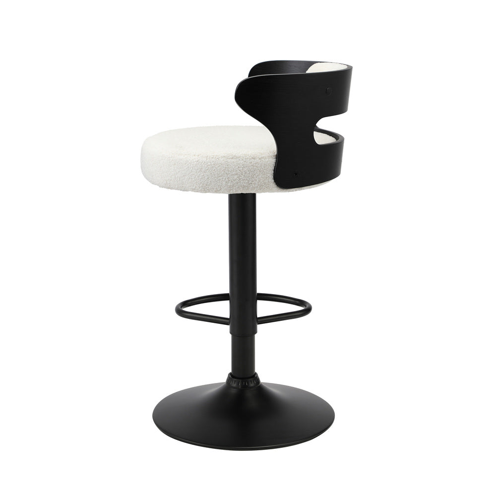 Oikiture 2x Bar Stools Gas Lift Swivel Chairs Wooden Boucle White-Bar Stool-PEROZ Accessories