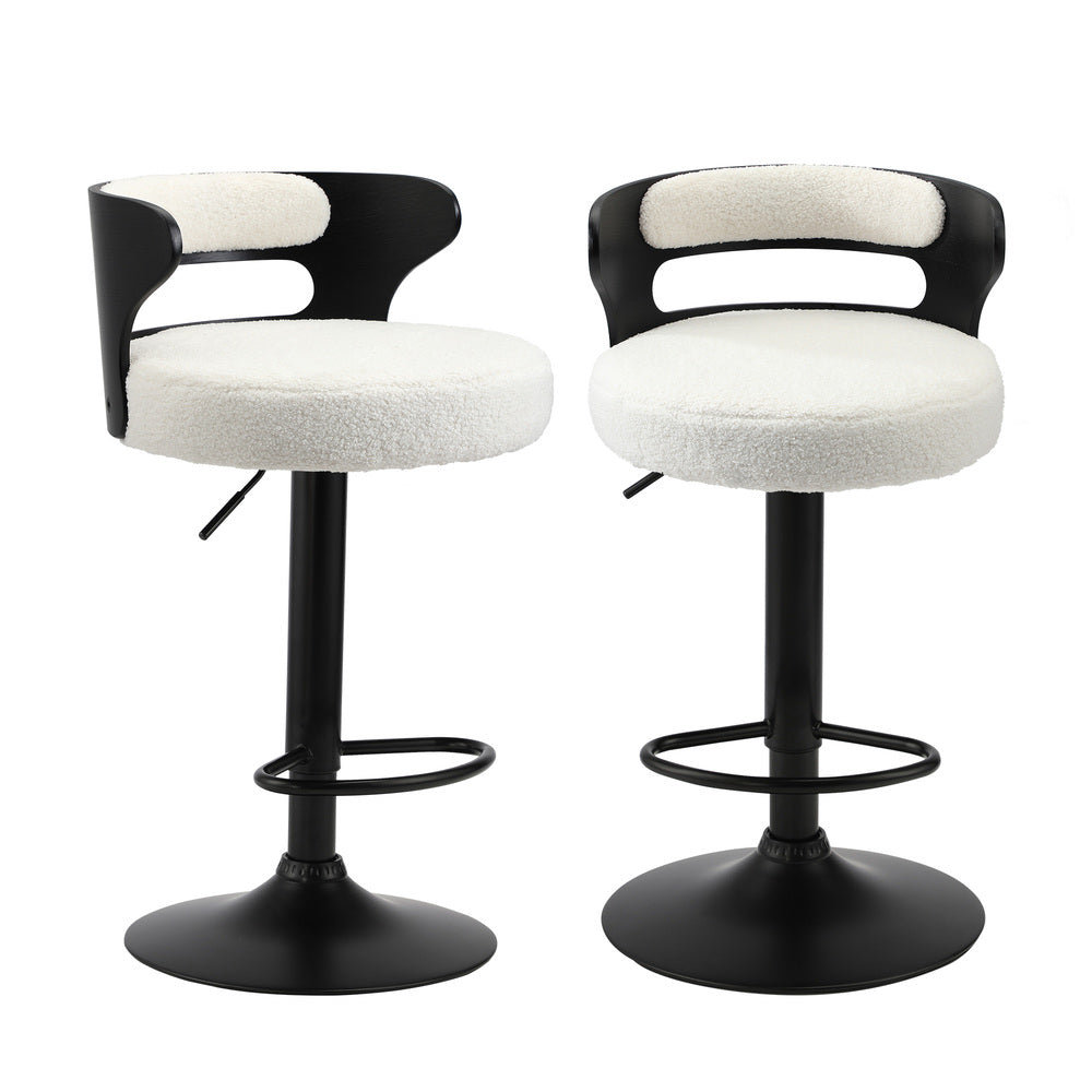 Oikiture 2x Bar Stools Gas Lift Swivel Chairs Wooden Boucle White-Bar Stool-PEROZ Accessories
