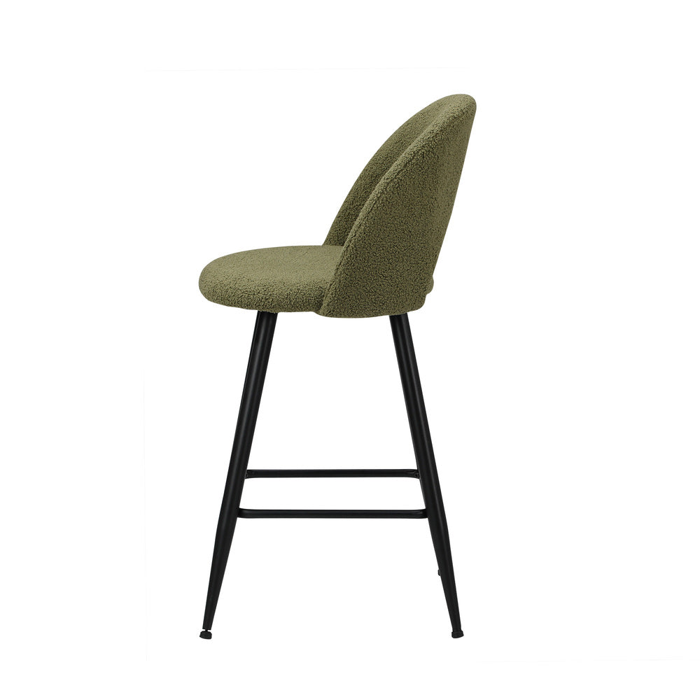 Oikiture 2x Bar Stools Kitchen Counter Stool Boucle Green HORN-Bar Stool-PEROZ Accessories