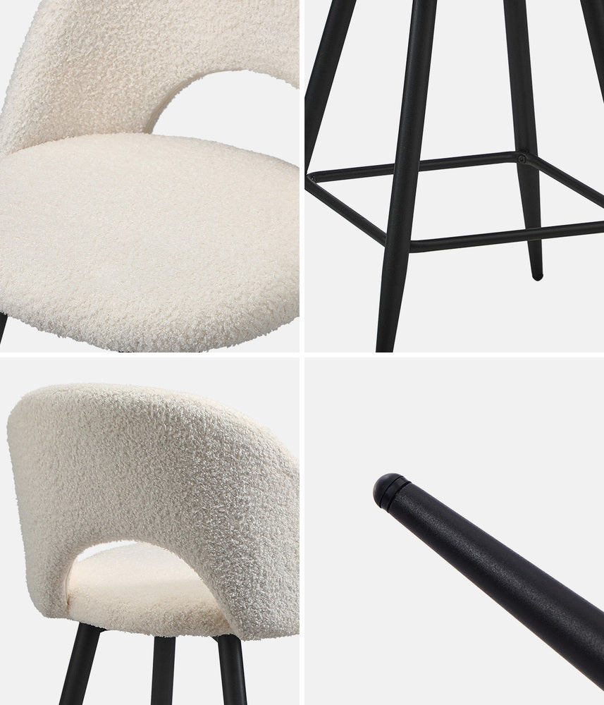 Oikiture 2x Bar Stools Kitchen Counter Stool Boucle White HORN-Bar Stool-PEROZ Accessories