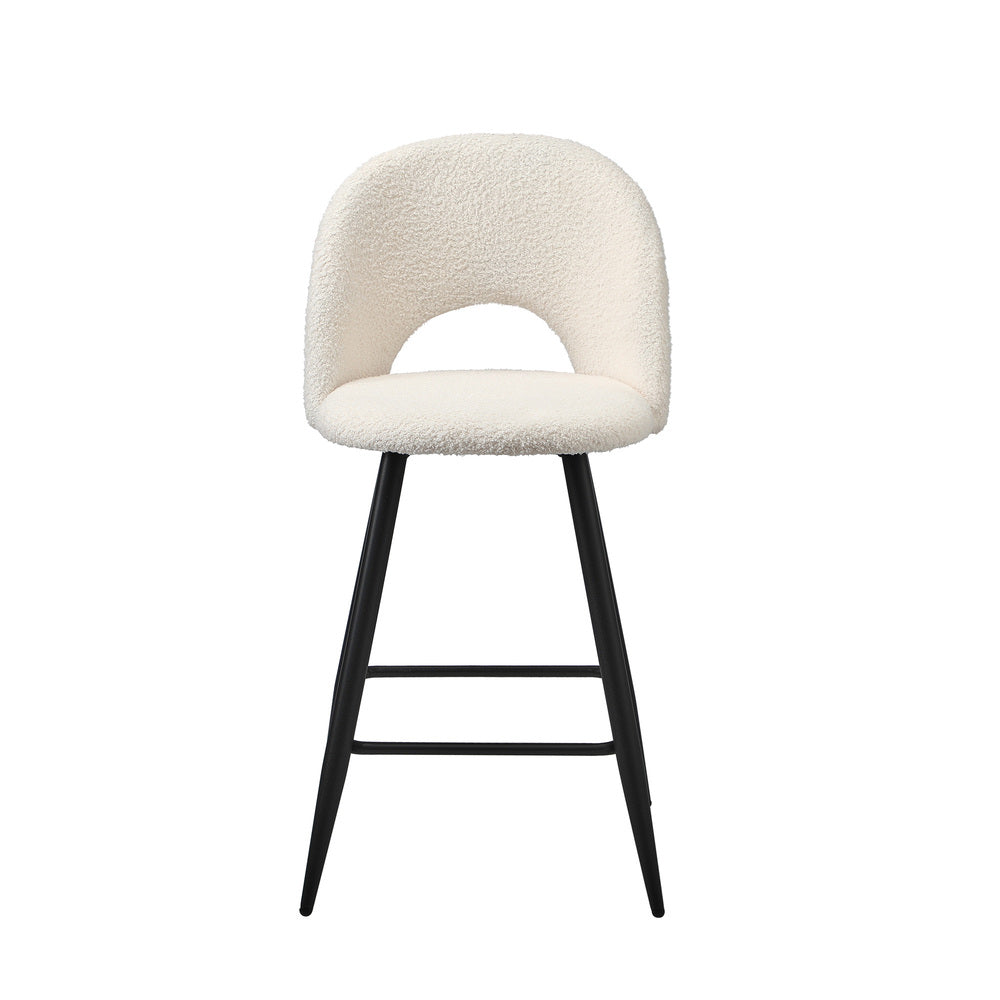 Oikiture 2x Bar Stools Kitchen Counter Stool Boucle White HORN-Bar Stool-PEROZ Accessories
