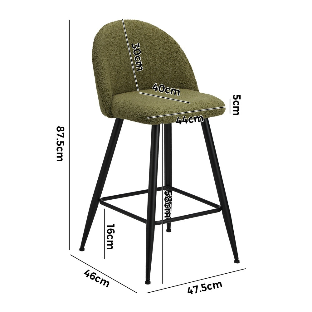 Oikiture 2x Bar Stools Kitchen Counter Stool Green Boucle Padded-Bar Stool-PEROZ Accessories