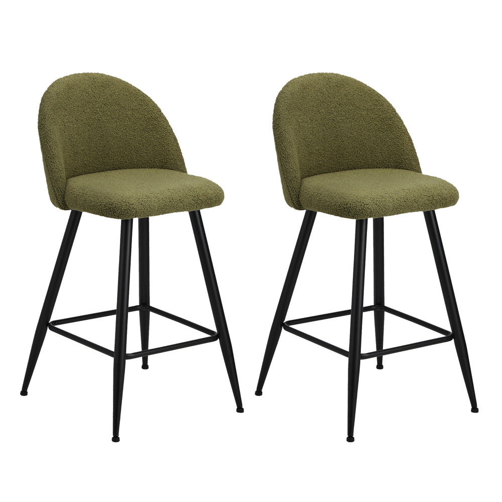 Oikiture 2x Bar Stools Kitchen Counter Stool Green Boucle Padded-Bar Stool-PEROZ Accessories