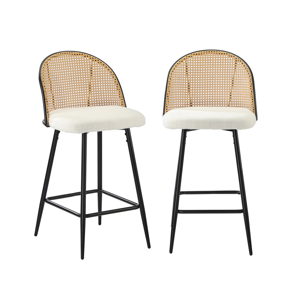 Oikiture 2x Bar Stools Kitchen Counter Stool Rattan Boucle Fabric-Bar Stool-PEROZ Accessories