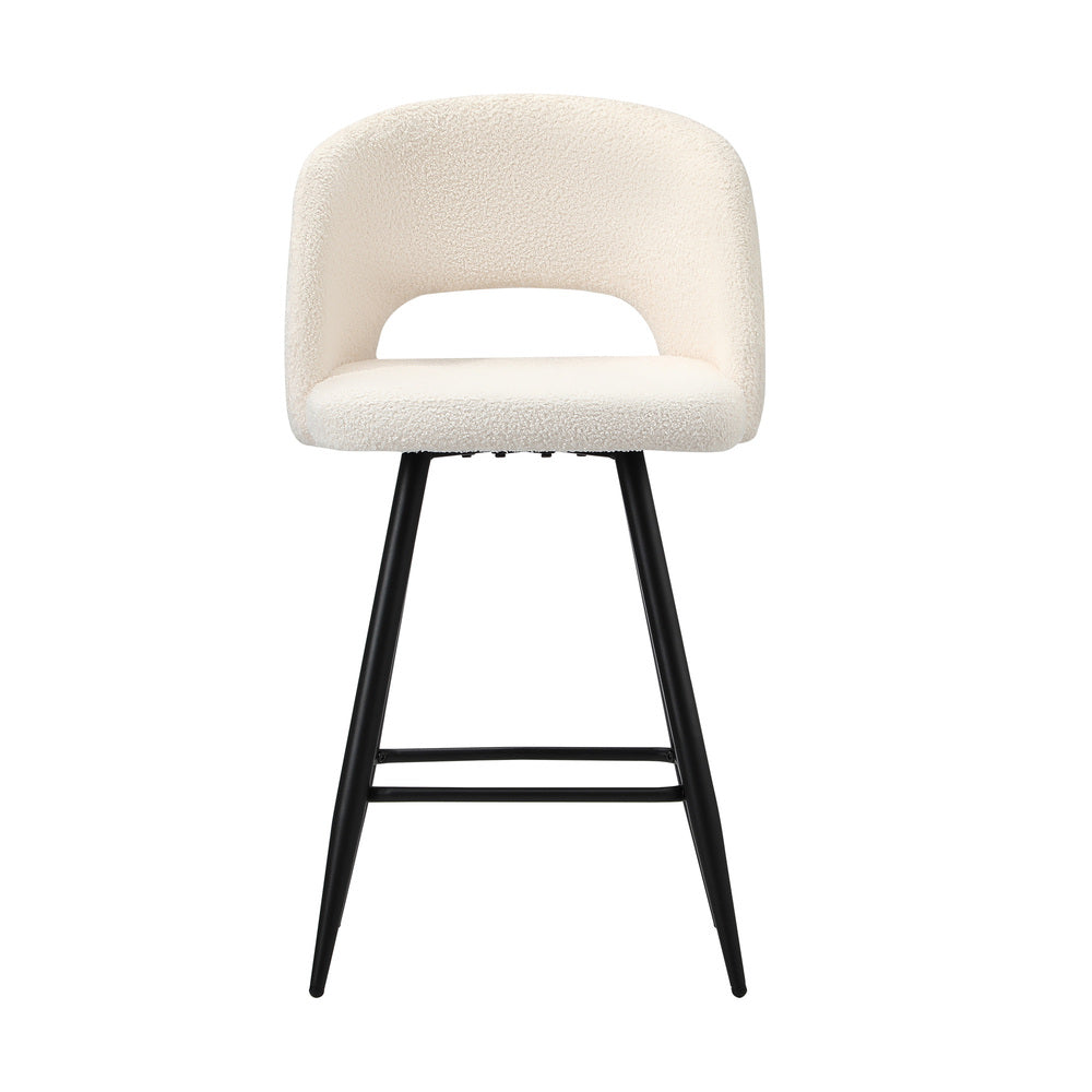 Oikiture 2x Bar Stools Kitchen Dining Chair Boucle White SURA-Bar Stool-PEROZ Accessories