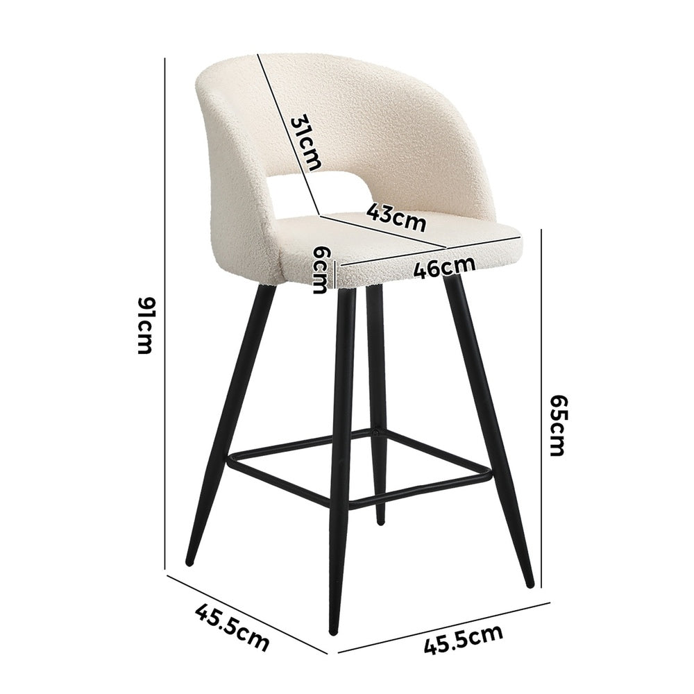 Oikiture 2x Bar Stools Kitchen Dining Chair Boucle White SURA-Bar Stool-PEROZ Accessories