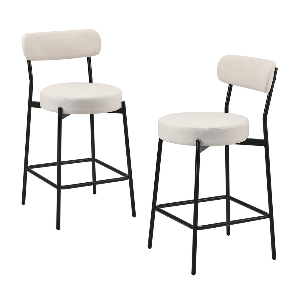Oikiture 2x Bar Stools Polyester Linen Fabric Beige-Bar Stool-PEROZ Accessories
